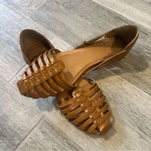 Crevo Footwear NWT Sidney Flat Leather Sandal Huarache Chestnut Brown Sz 10